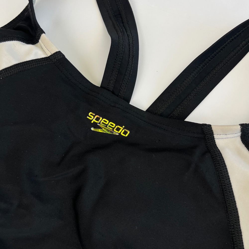 Speedo Womens Black White Hydro Bra One Piece Swimsuit 7723950 Size 8 - Picture 11 of 11